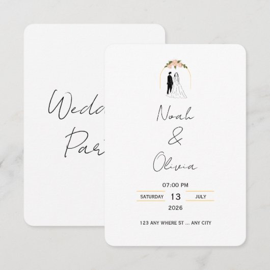 Minimal Elegant Script Wedding Invitation Kaart (Voorkant / Achterkant)