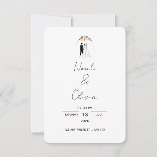 Minimal Elegant Script Wedding Invitation Kaart (Voorkant)