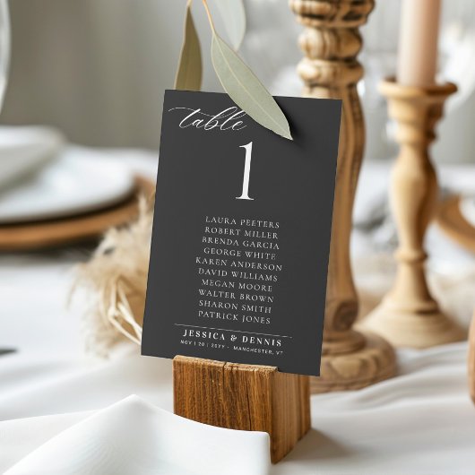 Minimal Elegant Script Wedding Table Seating Card Kaart