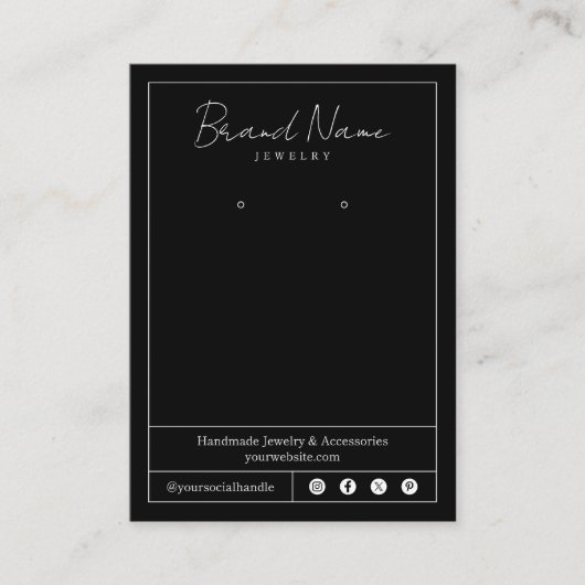 Minimal Elegant Sieraden Oorbel Display Kaart Zwar Visitekaartje (Voorkant)