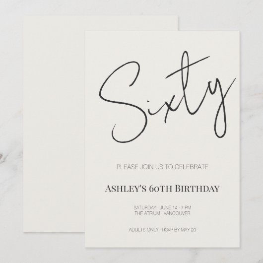 Minimal Elegant Sixty 60th Birthday Celebration  Kaart (Voorkant / Achterkant)