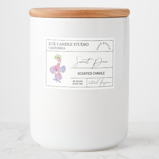 Minimal Elegant Sweet Pea Candle Jar Label Voedselcontainer Etiket (Voorkant)
