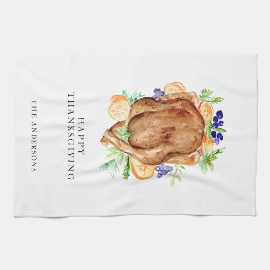 Minimal Elegant Thanksgiving Diner Aangepaste naam Theedoek (Horizontaal)