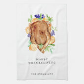 Minimal Elegant Thanksgiving Diner Aangepaste naam Theedoek (Verticaal)