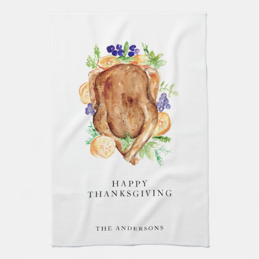 Minimal Elegant Thanksgiving Diner Aangepaste naam Theedoek (Verticaal)