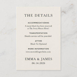Minimal Elegant Wedding Details Card Informatiekaartje
