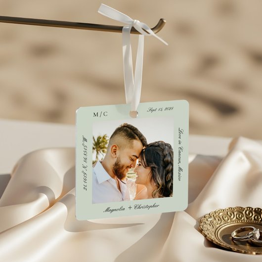 Minimal Elegant Wedding Honeymoon Photo keepsake Metalen Ornament