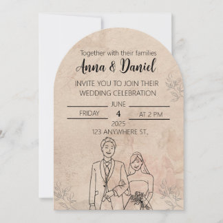 Minimal Elegant Wedding Invitation with Line Art C Kaart
