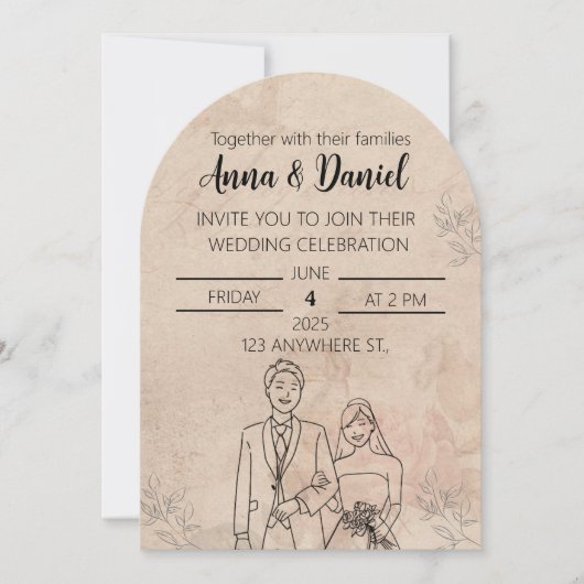 Minimal Elegant Wedding Invitation with Line Art C Kaart (Voorkant)