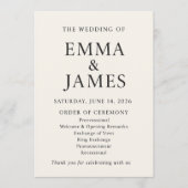 Minimal Elegant Wedding Program | Ivory Ceremony Programmakaart (Voorkant)