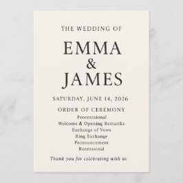 Minimal Elegant Wedding Program | Ivory Ceremony Programmakaart