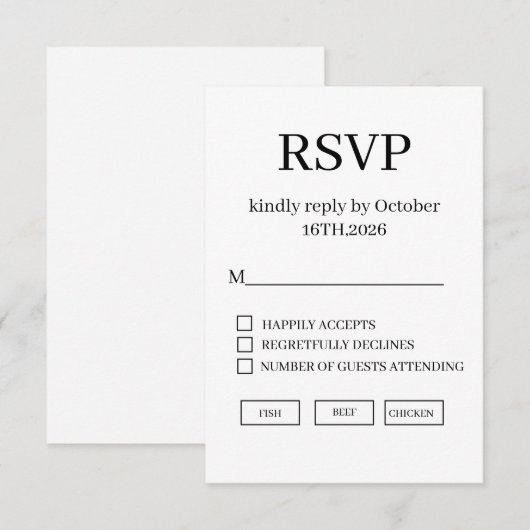 Minimal Elegant Wedding RSVP Card Kaartje (Voorkant / Achterkant)