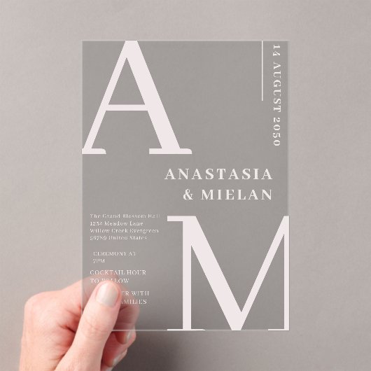 Minimal Elegent Zwart Luxe Huwelijk Acryl Uitnodigingen (Insitu (Draagbaar))