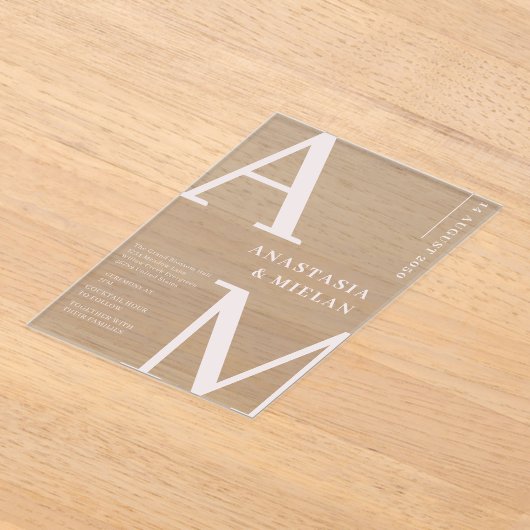 Minimal Elegent Zwart Luxe Huwelijk Acryl Uitnodigingen (Laagn)