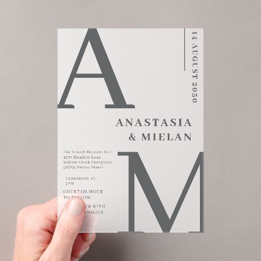 Minimal Elegent Zwart-wit Luxe Huwelijk Acryl Uitnodigingen (Insitu (Draagbaar))