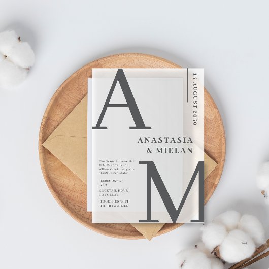 Minimal Elegent Zwart-wit Luxe Huwelijk Acryl Uitnodigingen