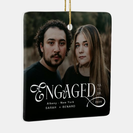 Minimal Engaged Couples 2 Photos Stylish Christmas Keramisch Ornament (Rechts)