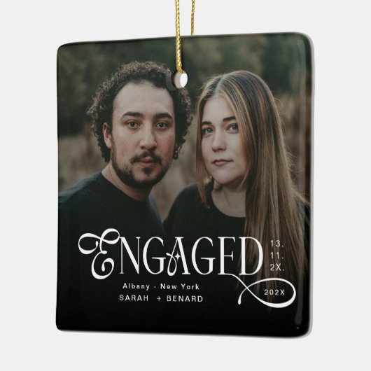 Minimal Engaged Couples 2 Photos Stylish Christmas Keramisch Ornament (Links)