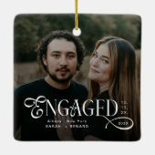 Minimal Engaged Couples 2 Photos Stylish Christmas Keramisch Ornament (Achterkant)