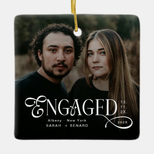 Minimal Engaged Couples 2 Photos Stylish Christmas Keramisch Ornament (Voorkant)