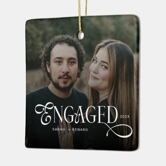 Minimal Engaged Couples Photo Stylish Christmas Keramisch Ornament (Links)