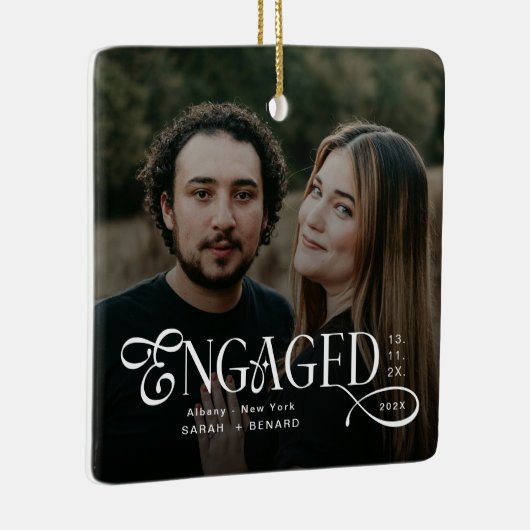 Minimal Engaged Couples Photo Stylish Christmas Keramisch Ornament (Rechts)