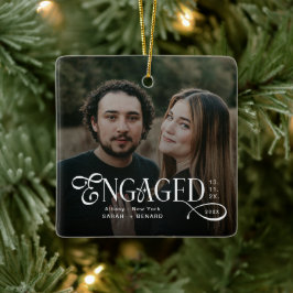 Minimal Engaged Couples Photo Stylish Christmas Keramisch Ornament