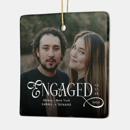 Minimal Engaged Couples Photo Stylish Christmas Keramisch Ornament (Links)