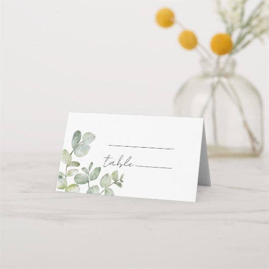 Minimal Eucalyptus Watercolor Wedding Plaatskaartje (Voorkant)