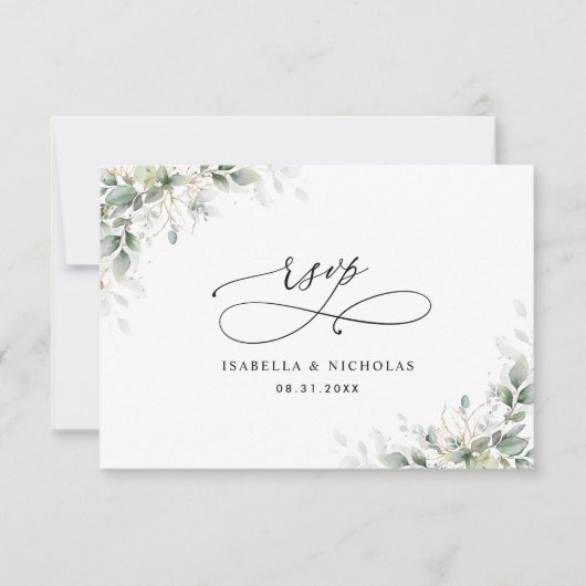Minimal Eucalyptus Wedding RSVP Card Kaartje (Voorkant)
