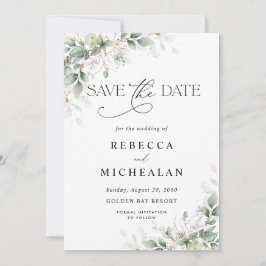 Minimal Eucalyptus Wedding Save The Date Kaart