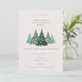 Minimal Evergreen Christmas Engagement Party Kaart (Staand voorkant)