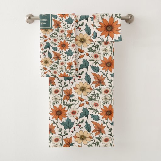 Minimal Fall Flowers Pastel Sage Custom Bath Towel Bad Handdoek (Insitu)