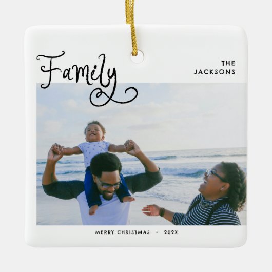 Minimal Family Photo Whimsical Merry Christmas Keramisch Ornament (Voorkant)