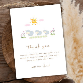 Minimal Family Sheep Floral Garden Baby shower Bedankkaart