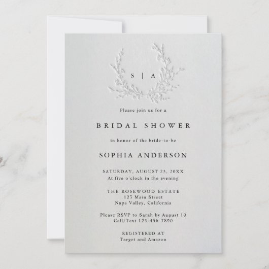 Minimal Faux Blind Deboss Cotton Bridal Shower Kaart (Voorkant)