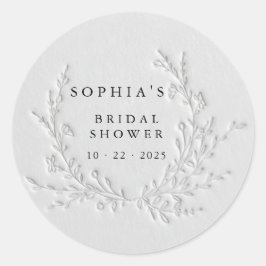 Minimal Faux Blind Deboss Cotton Bridal Shower  Ronde Sticker