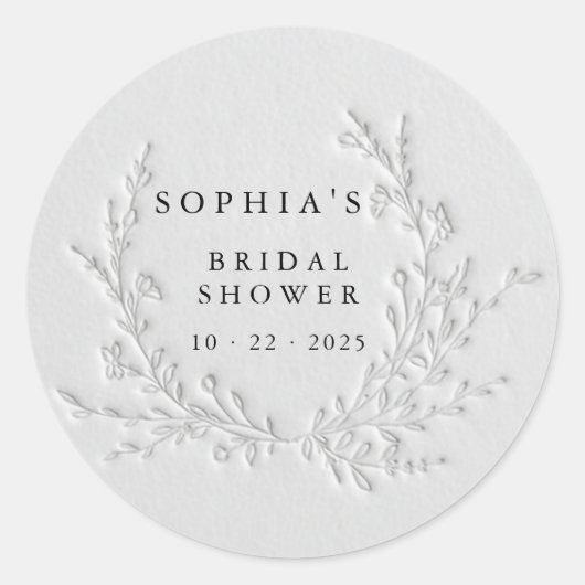 Minimal Faux Blind Deboss Cotton Bridal Shower  Ronde Sticker (Voorkant)
