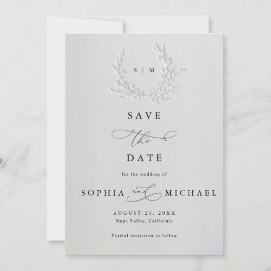 Minimal Faux Blind Deboss Cotton Save The Date (Voorkant)