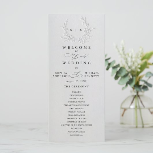 Minimal Faux Blind Deboss Cotton Wedding Program Programmakaart (Staand voorkant)