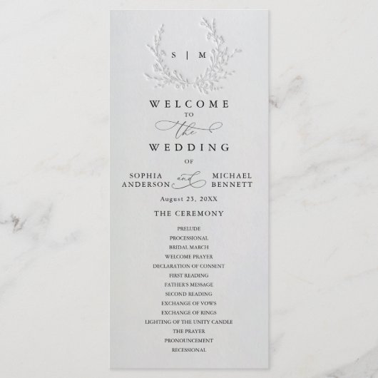 Minimal Faux Blind Deboss Cotton Wedding Program Programmakaart (Voorkant)