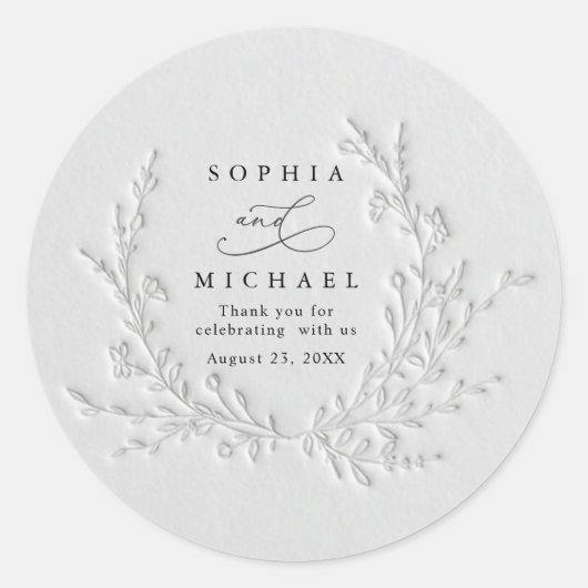 Minimal Faux Blind Deboss Cotton Wedding Sticker (Voorkant)