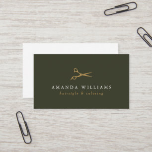 Minimal Faux Gold Schaar Haarstylist Donkergroen Visitekaartje