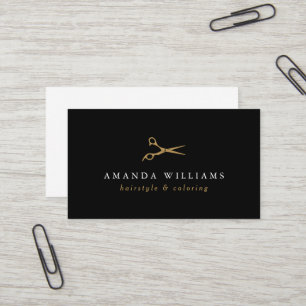 Minimal Faux Gold Schaar Haarstylist Zwart Visitekaartje