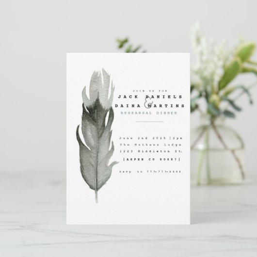 Minimal Feather Waterverf bruiloft uitnodigen Kaart (Staand voorkant)