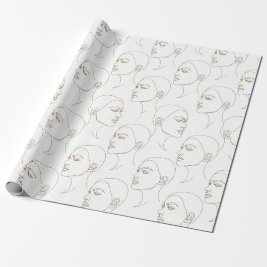 Minimal Female Face Line Pattern (2) Cadeaupapier (Uitgerold)