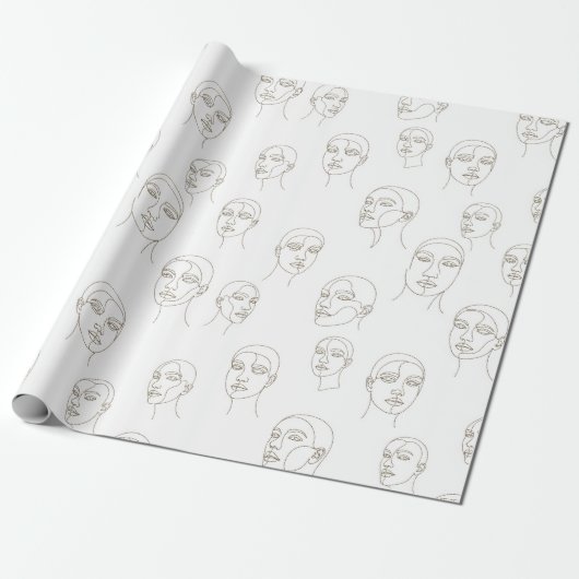 Minimal Female Face Line Pattern (3) Cadeaupapier (Uitgerold)
