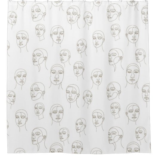 Minimal Female Face Line Pattern (3) Douchegordijn (Voorkant)