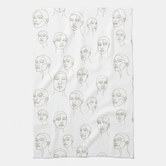 Minimal Female Face Line Pattern (3) Theedoek (Verticaal)