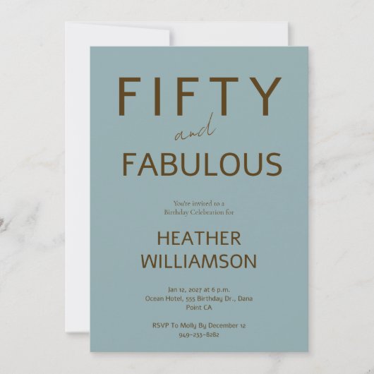 Minimal Fifty and Fabulous 50th Birthday  Kaart (Voorkant)